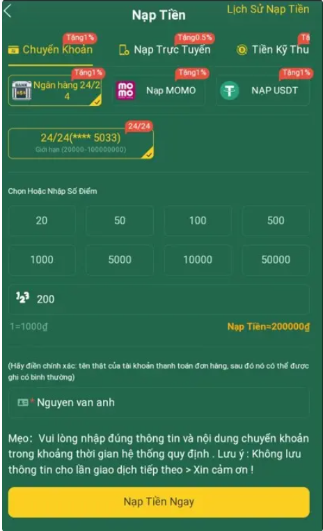 Nạp Tiền BET365