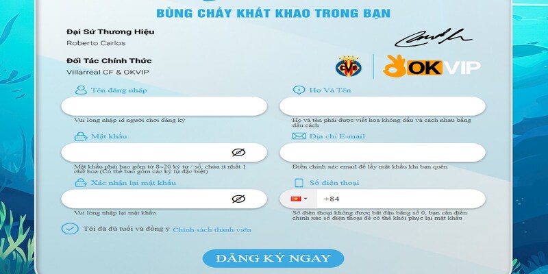 Form đăng ký chơi bắn cá 2D tại bet365